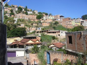 Picture of houses on the slopes of Washington Pires favela near Ibirite, Brazil.
